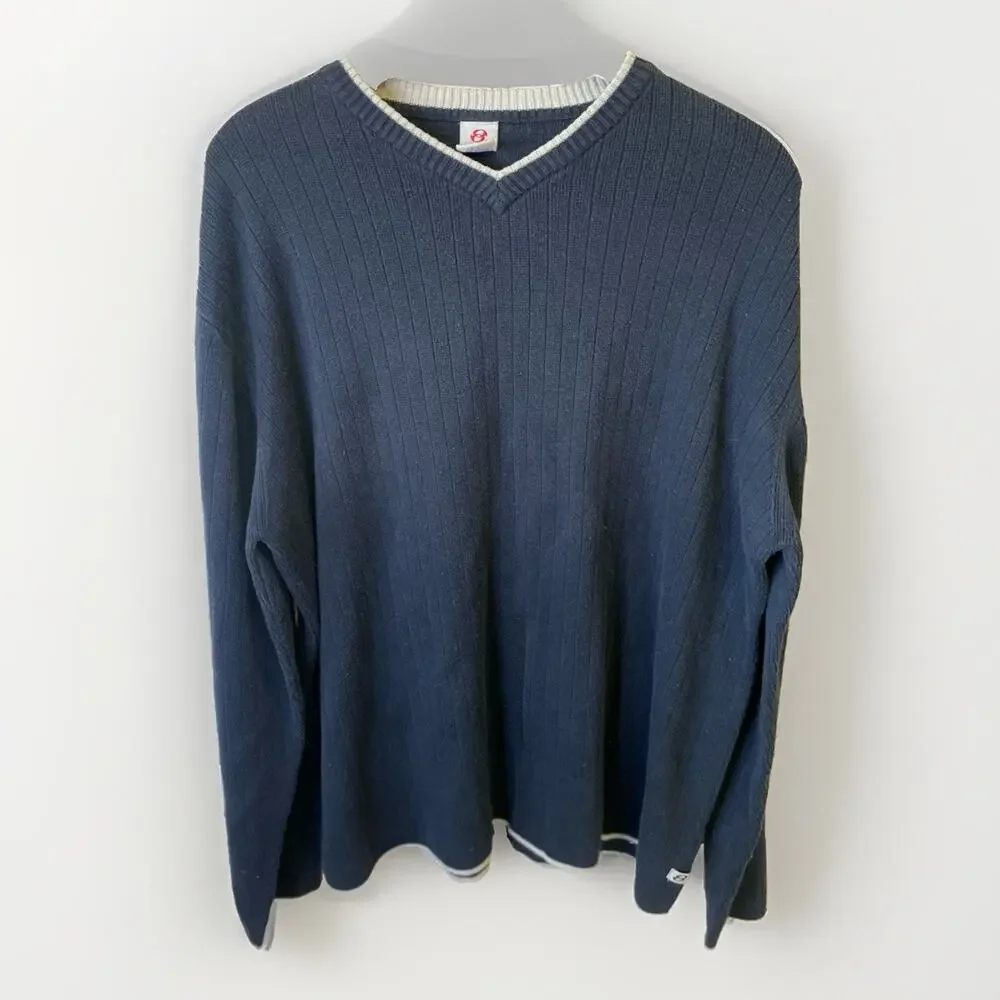 Vintage Y2K Anchor Blue Knit Sweater Men’s XL Navy V Neck